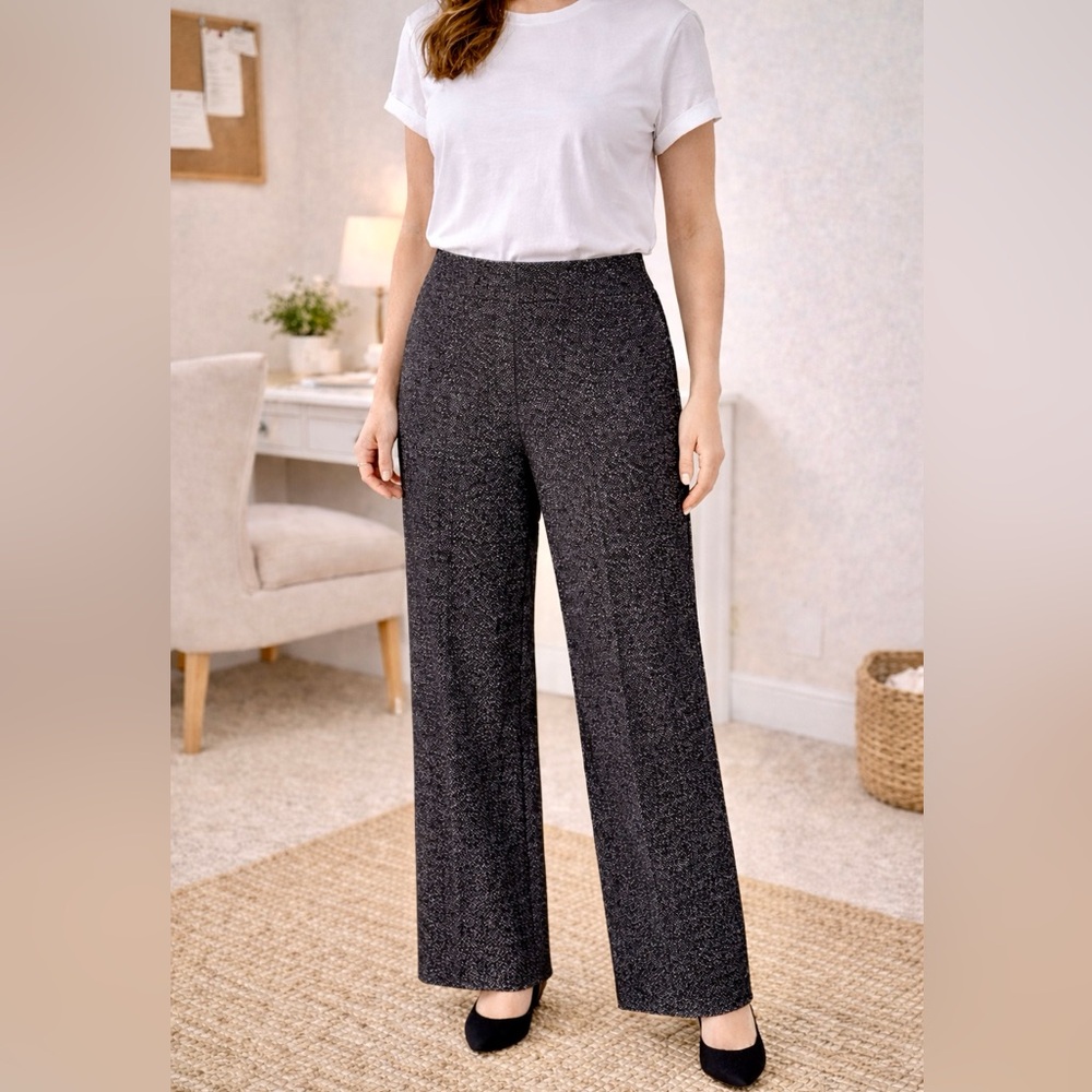 Mec & Margot Women’s Pull-On Glitter Knit Wide Leg Pants Size Large
